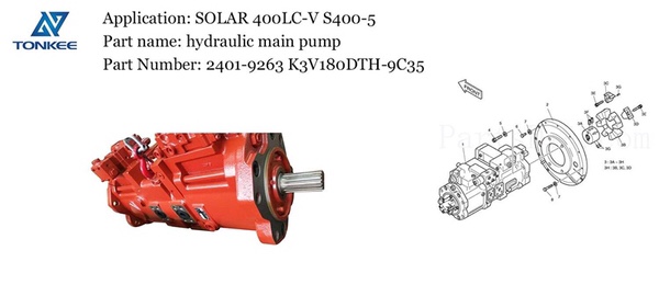 brand new earthmoving equipment aftermarket parts 2401-9263 TONGMYUNG K3V180DTH-9C35 hydraulic piston pump SOLAR 400LC-V S400-5 crawl excavator main pump suitable for DOOSAN NEW TONGMYUNG, PACKING: 0.98*0.45*0.5, 195KG