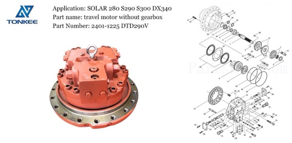 brand new heavy equipment spare parts 2401-1225 DTD290V travel motor without gearbox SOLAR 280 S290 S300 DX340 hydraulic crawl excavator travel device travel motor suitable for DOOSAN original new