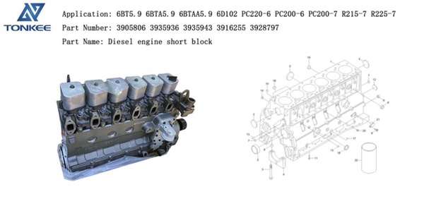 aftermarket spare parts 3905806 3935936 3935943 3916255 3928797 diesel engine long block 6BT5.9 6BTA5.9 6BTAA5.9 6D102 PC220-6 PC200-6 PC200-7 R215-7 R225-7 R250-9 hydraulic crawler excavator diesel engine long block suitable for CUMMINS HYUNDAI KOMATSU